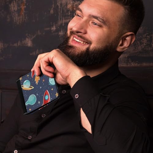 Rocket Clipart Space Ship Wallet for Men & Women Ultra Slim PU Leather Bifold Wallet, Credit Card Holder for Travel4