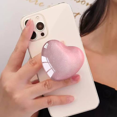 Ksadiye Expandiing Moblile Cell Phone Grip Heart Shape Glass Holder for Smartphones, Cellphone Collapsible Stand（ Pink