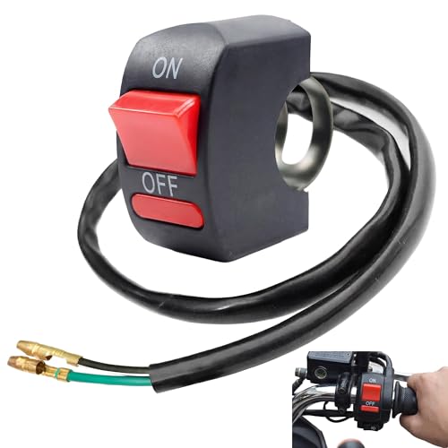 Interrupteur 12V Étanche Guidon ON/OFF Deux Fils pour Moto Quad Scooter, Bouton Rouge...