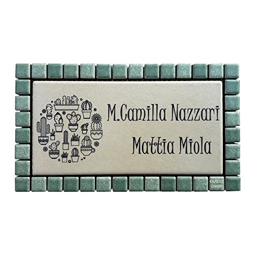 GUIZZO Creart - Placa personalizada con nombres/calle de cerámica, placa personalizada modificable con marco de mosaico, placa para puerta de entrada número de casa externo, fabricada en Italia, 17 x
