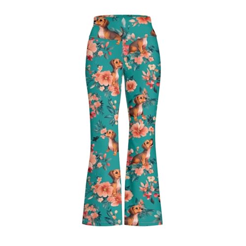 Image of Girls Leggings Floral Print High-Waisted Flared Pants 5-14 Years