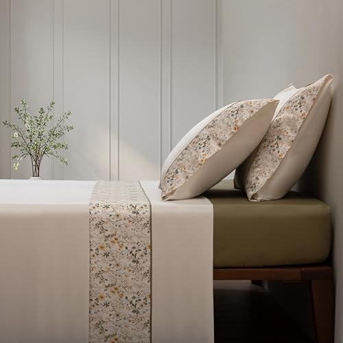 Casa da Laura - Juego de Sábanas 100% Algodón Satén 200 Hilos Floral Verde – 774-200 Hilos - 100% Algodón - Cama 90 1 Almohada 45 x 105 cm - Fabricado Portugal