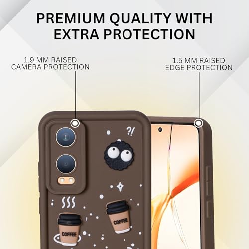Image of DARKFIT Back Case Cover Compatible for OnePlus Nord CE4 Lite 5G | Cute Fun Cartoon Ball 3D Coffee Silicone Case | Body Protection | Camera Protection | Shock Proof | Color Brown