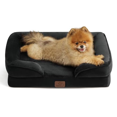 Image of Bedsure Orthopedic Dog Beds for Small Dogs - Washable Small Dog Cat Bed Waterproof, Comfort Pet Couch Sofa with Washable Removable Cover, Pets Bed with Nonskid Bottom, Black, 24 inch