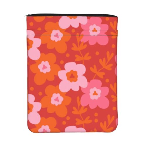 GXDDZM Trendy Modern Groovy Floral Red Pink Orange Book Cover with Zipper, Waterproof Book Sleeve Protector 11.8x9 Inches