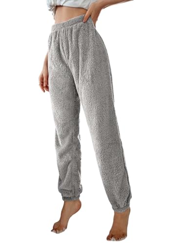 Image of KOTTY Women's Plush Coral Fabric Tapered Fit Pant - Warm Winter Wear with Soft Fuzzy Texture