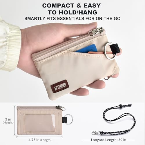 Image of RFID Blocking Travel Wallet with Adjustable Lanyard, Small Nylon Zipper Pouch and Badge Holder for ID, Credit Cards, Cash, Keys, Commuters (Almond White)