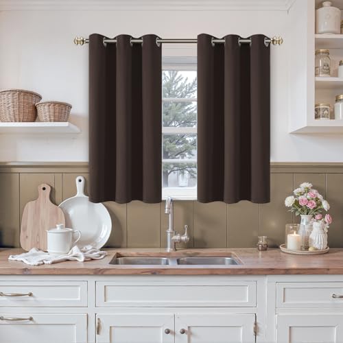 Image of YoungsTex Brown Blackout Curtains 40 Inch Length - Short Thermal Insulated Drapes with Grommet Darkening Privacy for Kitchen Bedroom Window, 2 Panels, 42 x 40 Inch