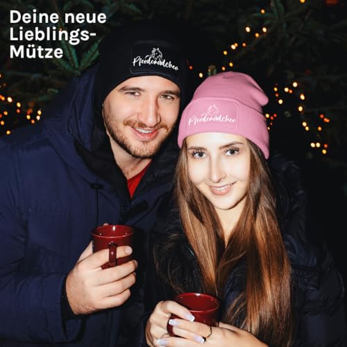 Prozente Momente Pferdemädchen – lustige Wintermütze | Beanie für Damen & Herren, warm, elastisch & Unisex, Strickmütze mit Patch & Druck, perfekt für Après-Ski, Weihnachtsmarkt & Fasching | Rosa