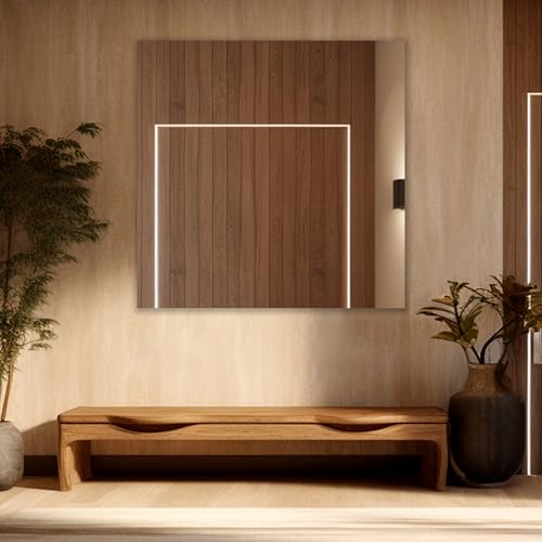 Image of Square Frameless Wall Mirror - Modern Decorative Mirror for Bathroom, Bedroom, Living Room, Entryway & Dressing Room. (15 x 15 INCH)