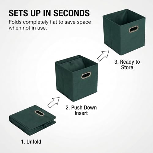 Household Essentials Foldable Fabric Storage Cubes 6-Pack – 11x11x11 Stackable Non-Woven Bins with Chipboard Sides & Grommet Handles – Closet, Shelf, Nursery, or Office Organizer – Dark Green by Household Essentials - Image 3