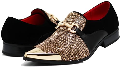 Image of Enzo Romeo Crisino Men Rhinestone Chrome Toe Suede Pointy Buckle Dress Loafer Slip On Shoes