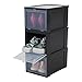 Iris Ohyama, Juego de 3 cajas de zapatos, 9 L, hasta la talla 41-42, apilable, dormitorio, armario, pasillo - Drop Front Shoe Box EUDF-S - Negro