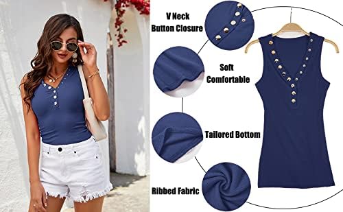 Jauoop Women's V Neck Tank Tops Summer Ribbed Sleeveless Henley Shirts Sexy Low Cut Button Down Cami Knit Tees - Image 5