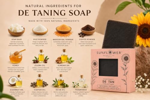 Image of Sunflower Natural Rice Potato Bath Soap Made With Rice And Potato Natural Ingredients For Skin Brightning,Dark Spot Removal,Improve Skin Tone - All Skin Types. 90 Grams (De tan)