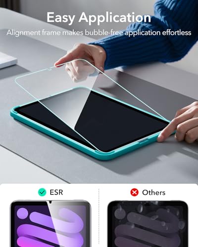 Image of ESR 2 Pack Screen Protector for iPad Mini 7 (A17 Pro), iPad Mini 7th /6th Generation(8.3 inch, 2024 /2021), Tempered Glass with Alignment Frame, Anti-Scratch, HD Clear, Apple Pencil Pro /USB-C Compatible