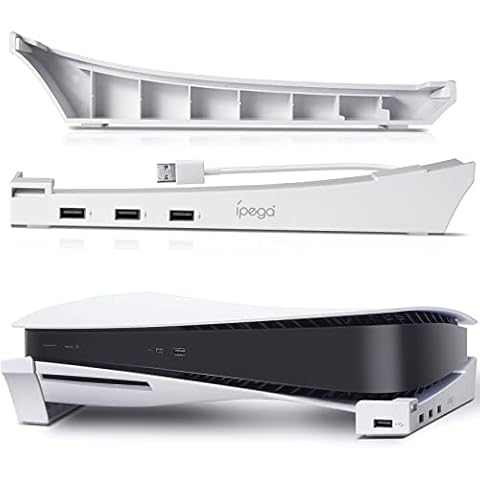 Sedicoca Horizontal Stand for PS5 with 4 USB Extension, Cabinet Console Laydown Holder with Charging Data USB Hub, Accessories Stand Compaitble with PlayStation 5 Disc & Digital Edition Console Cover