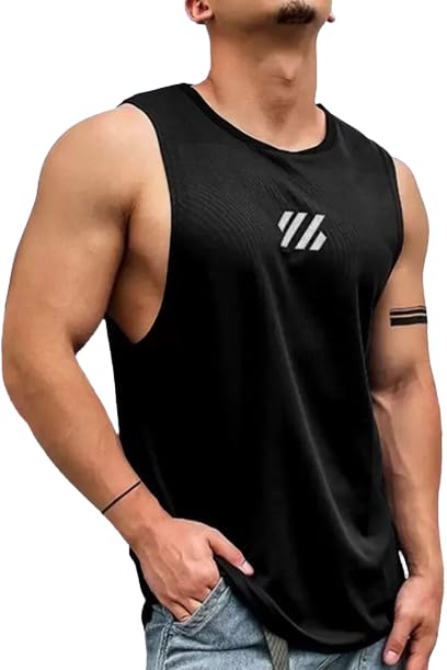 VTSports Men's Sleeveless Athletic Tank Top, Black, Gym Workout Vest-picture-57