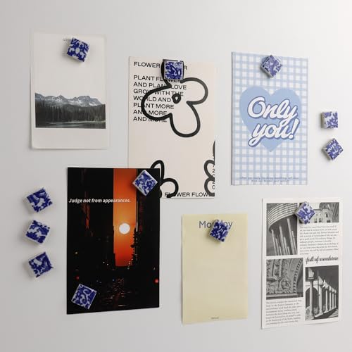 12 imanes decorativos de porcelana azul y blanca para refrigerador miniatura 7