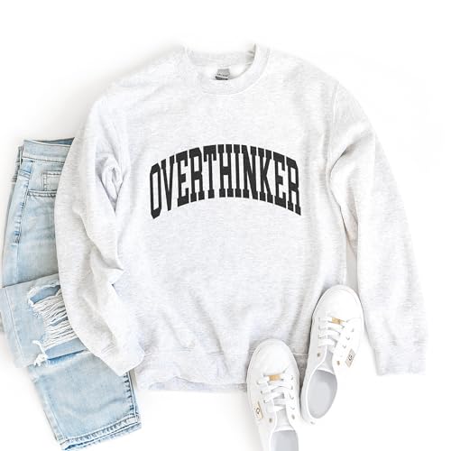 Overthinker Sweatshirt, Faded Vintage Aesthetic Varsity Style, Trendy Mental Health Gift For Her, Unisex Crewneck Sweatshirt4