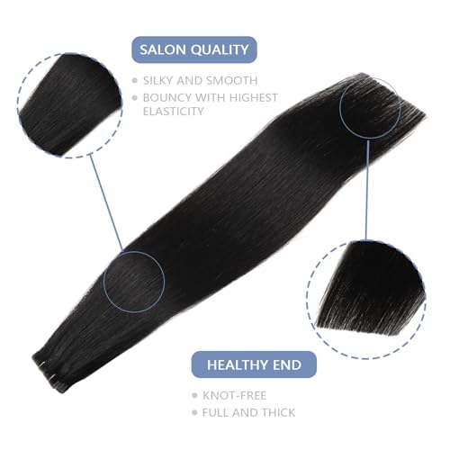 Image of COOKAYU Invisible Tape in Extensions Human Hair, Natural Black Seamless Injected Tape Ins Remy Hair 20Inch 45g 20pcs Straight Invisi Edge Extensions Silky Smooth