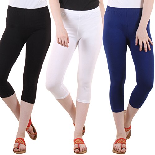 Image of DIAZ Women's Super Combed Cotton Elastane Stretch Slim Fit Printed Capri -Pack of 3