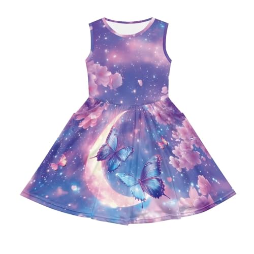 doginthehole Girls Casual Dress Summer Sleeveless Sundress Swing Pleated Beach Holiday Dress 2-14Y