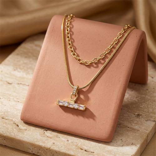 Image of Jeulia 14K Gold Plated Necklaces for Women, Dainty Paperclip Chain Choker T-Bar Layered Stackable Gold Necklace Jewelry Gifts