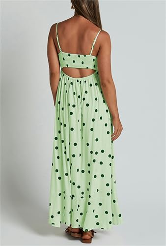 Image of Yuemengxuan Boho Maxi Dresses for Women Spaghetti Strap Flowy Smocked Long Dress Casual Summer Vacation Beach Maxi Dress