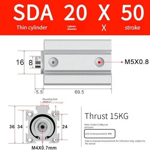 Cilindro de aire SDA20 neumático compacto de 20 mm de diámetro 3