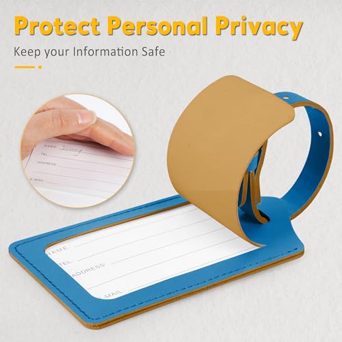 Image of Travelambo Luggage Tags for Suitcases PU Leather Travel Tags Bag Tags Privacy Protection Travel Essentials, Blue, One Size, Classic