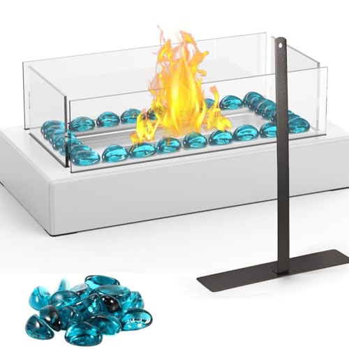 Chimenea de mesa de bioetanol con vidrio de cuatro lados, calentador portátil para interiores y exteriores, para patio, fiestas, eventos, hoguera de bioetanol