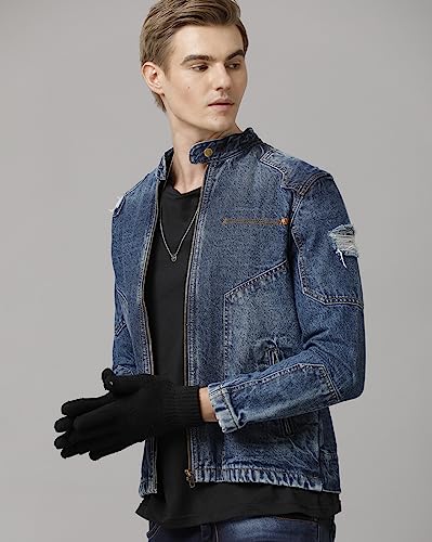 Image of Slim Fit Men's Denim Biker Jacket