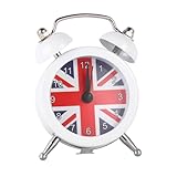 Healeved Sveglia da Comodino Bianco Motivo Bandiera Uk Mini Orologio da Tavolo Silenzioso Sveglia Semplice per Studenti, per Casa e Dormitorio