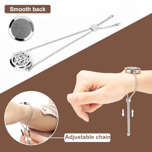 ttstar Essential Oil Diffuser Bracelet Stainless Steel Aromatherapy Locket Adjustable Diffuser Bracelet with 24pcs Refill Pads in 12 Assorted Colors Gift Set for Women(Tree of Hope)