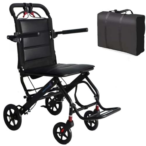 Aircraft Travel Wheelchair With Bag Thickened Aluminum Travel Wheelchairs For Elderly Disabled Portable And Foldable Double Support Frame Small Hand Push Design | Only 19lbs COLOR: BLACK