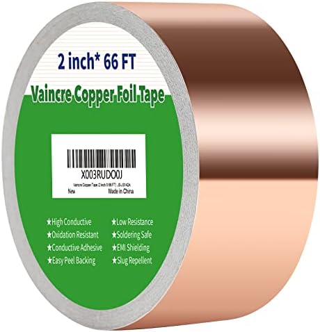 Vaincre Copper Tape Conductive Adhesive (2 inch X 66 FT), Copper Foil Tape for Stained Glass, Conductive Tape Copper Shielding Tape for Guitars, Crafts, Grounding, Electrical Repairs, EMI Shielding