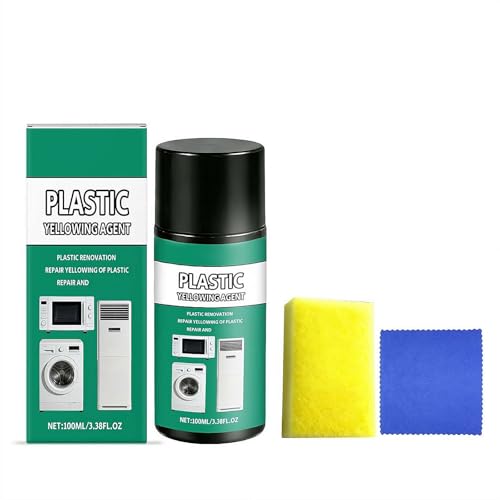 Plastic Yellowing Repair Agent 100ml – Restorer for Discolored Appliances | Refurbisher for Microwave, AC, Washing Machine | Restore White Plastic with Sponge & Cloth Kit