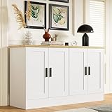 Anystyle 53' White Buffet Cabinet with Storage, Modern Kitchen Sideboard with 4 Doors & Adjustable Shelves, Entryway Credenza & TV Console Table for Living Room, Dining Room