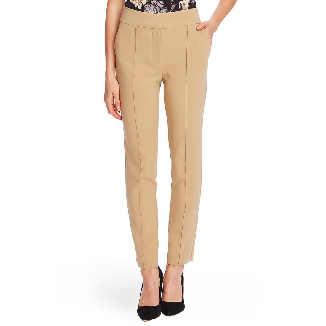 Vince Camuto Bi-Stretch Crepe Pin Tuck Skinny Pants Latte 14