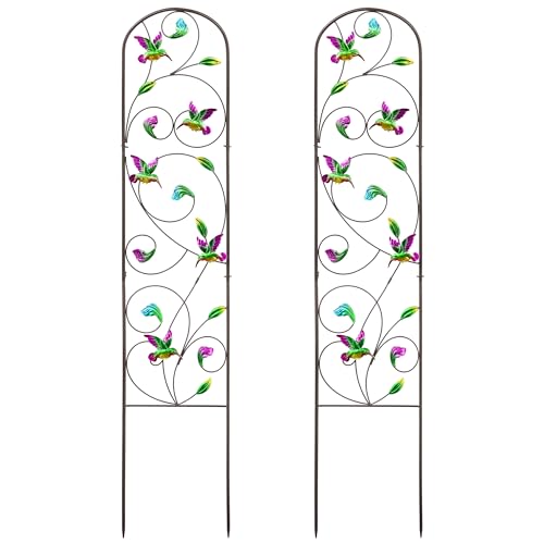 Set of 2 Hummingbird Metal Garden Trellis for Climbing Plants, Decorative Vegetables Flowers Vine Trellis for Outdoor Patio, 60'' H x 12.5'' W, Elegant Hummingbird Design