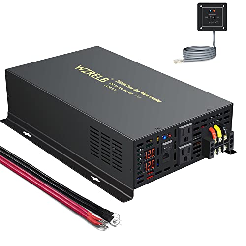 Image of WZRELB 2000W 12VDC 120VAC Pure Sine Wave Power Inverter with 2 AC Outlets Wired Remote Control Car Inverter (RBP-200012WR)