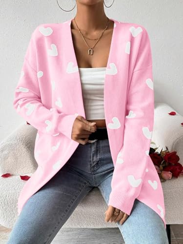 Womens Cute Heart Cardigans Oversized Long Sleeve Open Front Knit Sweaters3