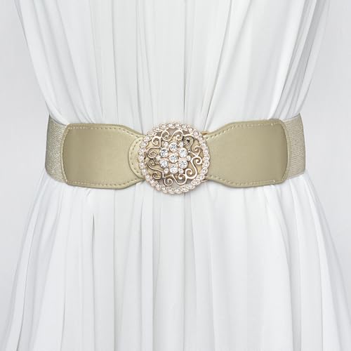 Women’s Waist Belts Elastic Stretch with Rhinestone Hollow Gold Buckle4