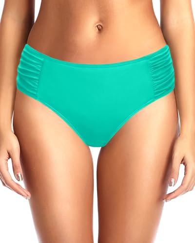 Image of Tempt Me Women Bikini Bottoms Mid Waist Bathing Suit Swimsuit Ruched Swim Bottom