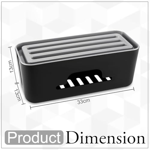 Image of Xacton Large Cable Management Box with Lid | Cord Organizer Box for Power Strip, Extension Board & Charging Station, Home, Office & Desk | Cable Concealer for TV, Computer & Electronics - Black