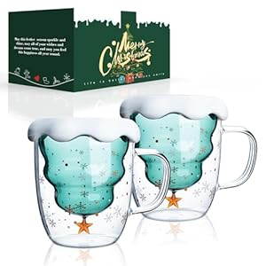 Libwys 300ml Weihnachtstasse Doppelwandige Teegläser 2er Set