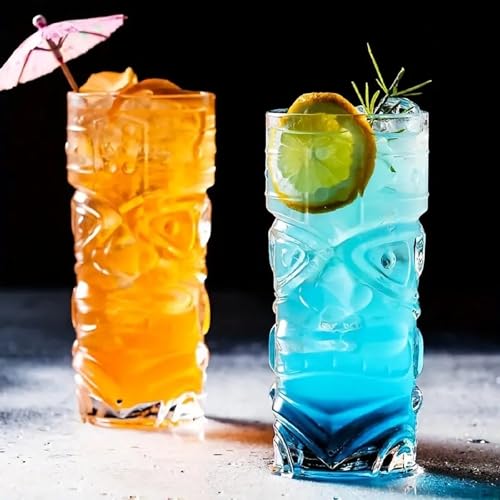 Image of Melbify Tikki Face Beer Glasses | Set of 12 | 350 ml | Long | Crystal | Tall Beer Glass | Highball | Serving for Beer, Cocktail, Mocktail | Drinking Glass