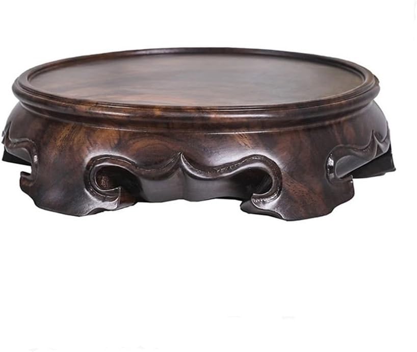 Vase Stand Plant Stand Bonsai Ebony Display Base, Round Wood Carving Handicraft Ornament(Large)