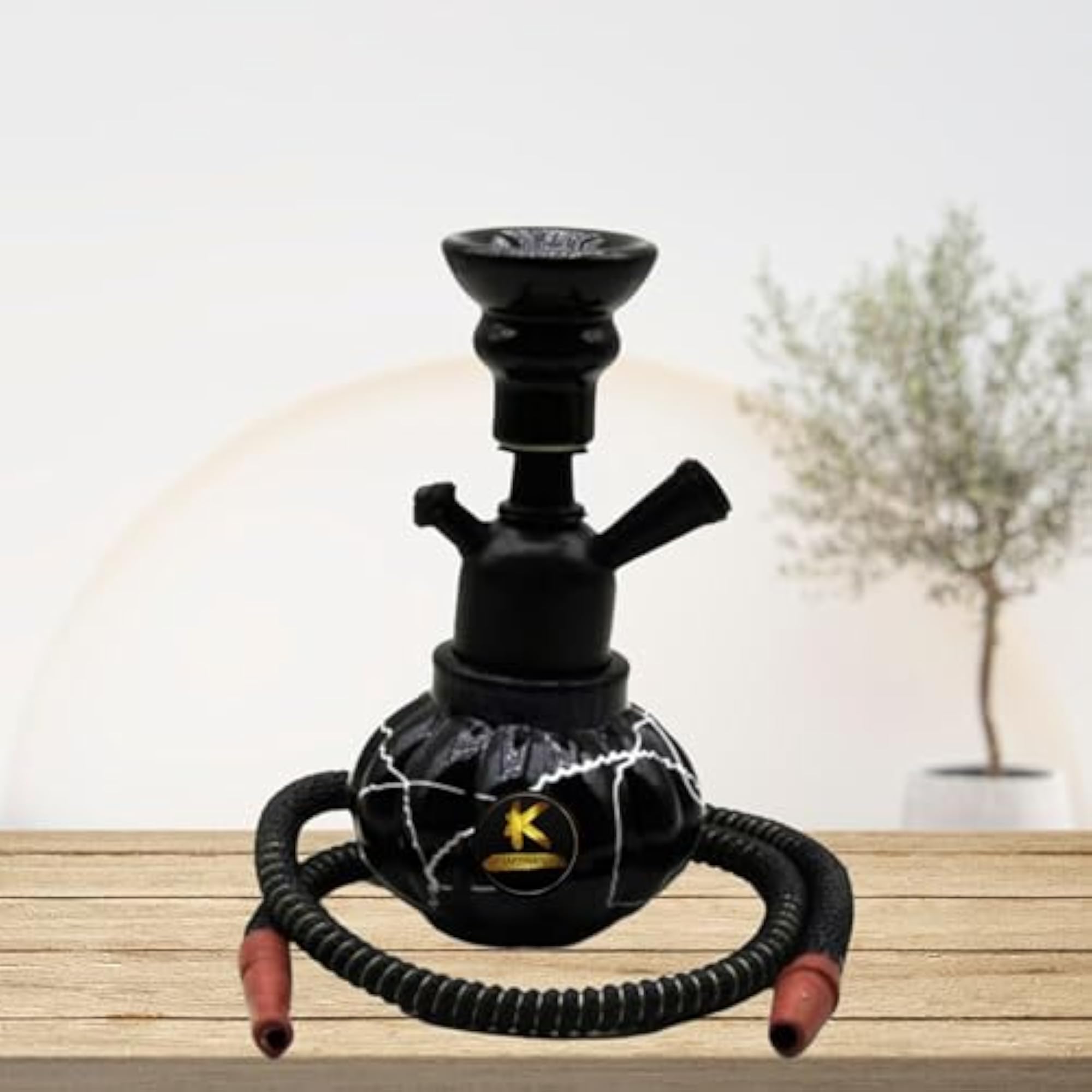 Glass Hookah Pot Black Kharbuza with Black Stem